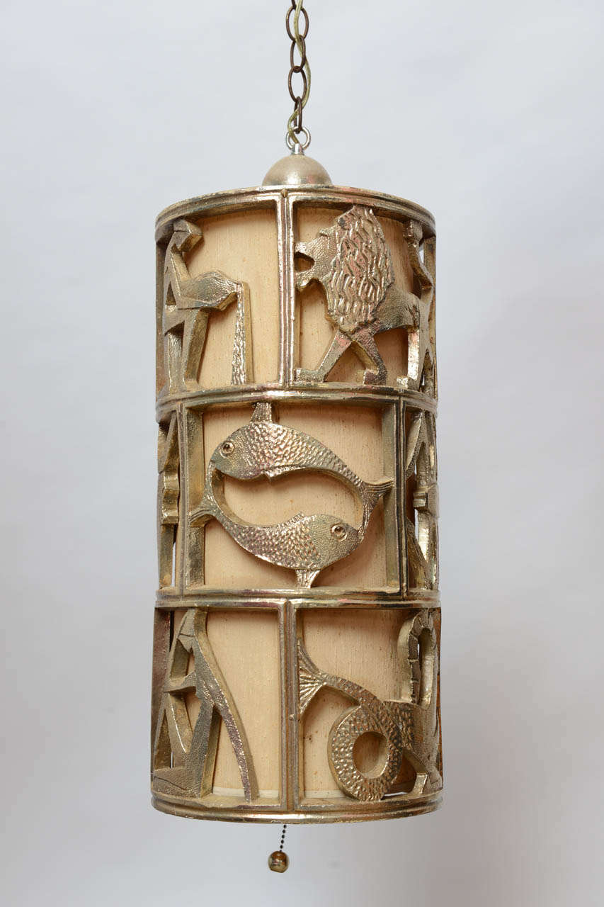 Vintage Mid Century Hollywood Regency Gold Gilt Zodiac Pendant Hanging