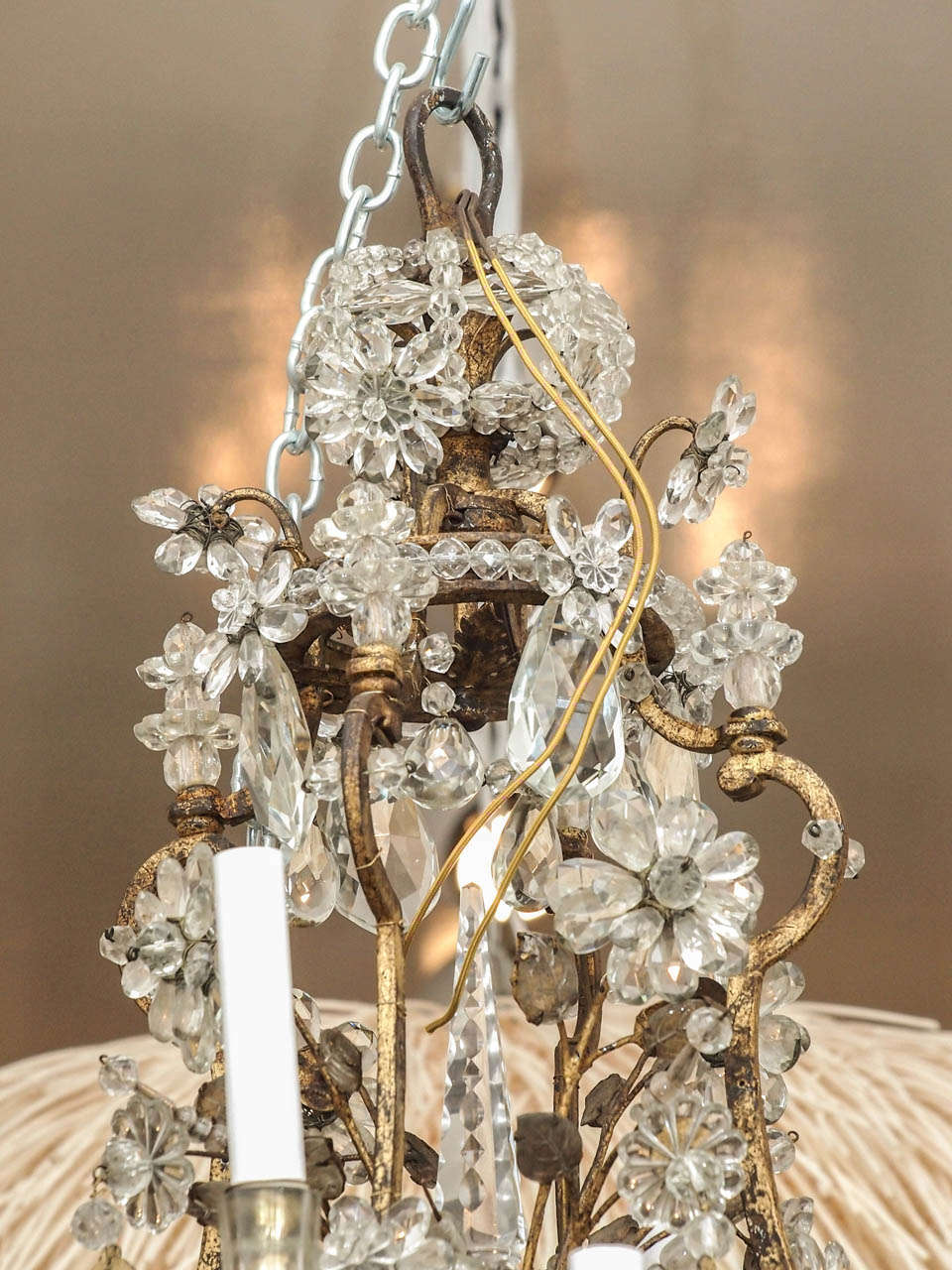 French Iron and Rock Crystal Chandelier