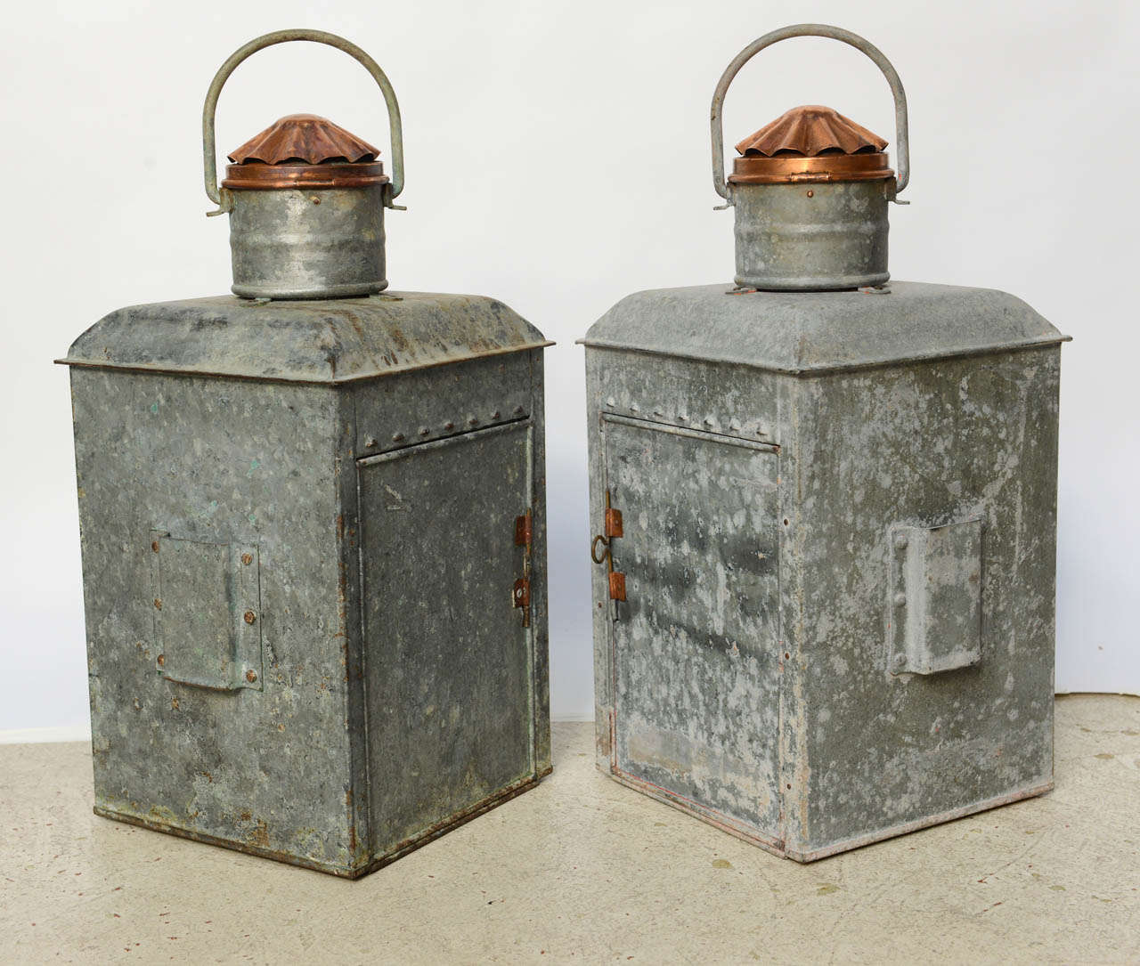 20th Century Pair of Antique Galvanized Ship's Lanterns