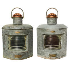 Pair of Antique Galvanized Ship's Lanterns