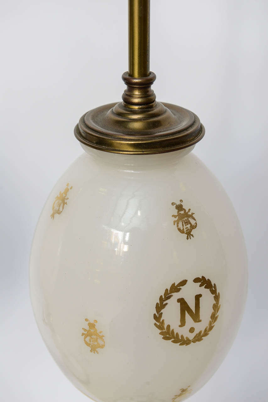 Pair of White Opaline and Brass Napoleonic Lamps 4