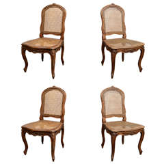 Set of 4 French 18th Century Louis XV Caned Side Chairs