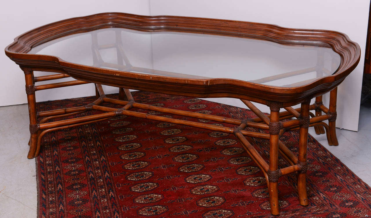 American Large Faux Bamboo Coffee Table with Glass Top