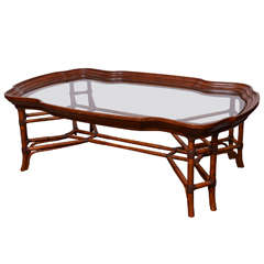 Large Faux Bamboo Coffee Table with Glass Top