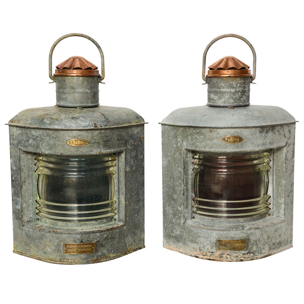 Pair of Antique Galvanized Ship's Lanterns at 1stDibs