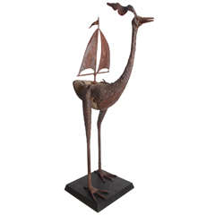 Rocking Bird Sculpture "Garza con Vela" by Daniel Palma