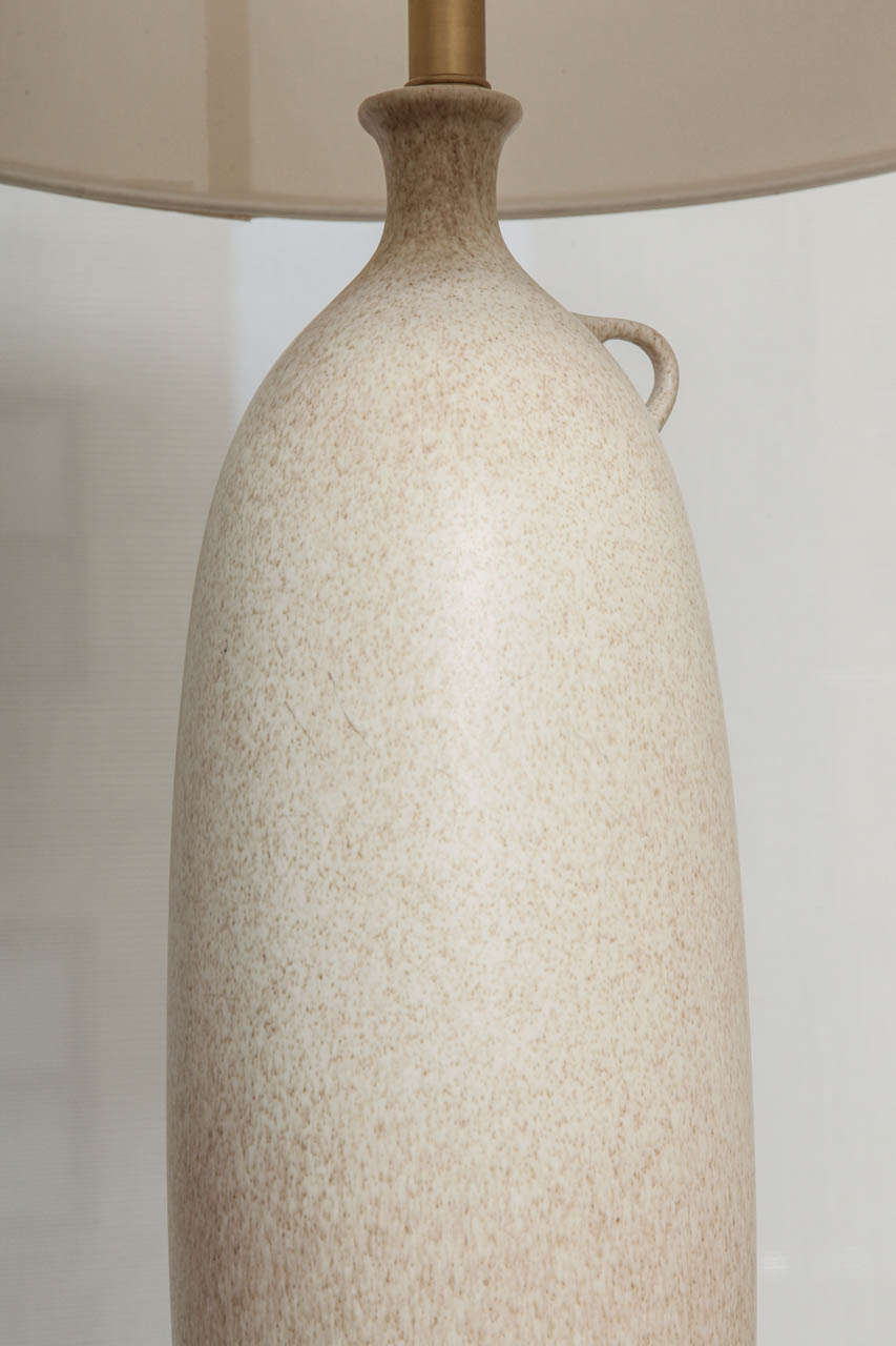 Cream Glazed Jug –Shaped Lamp with Single Handle, Circa 1960 In Excellent Condition In New York, NY