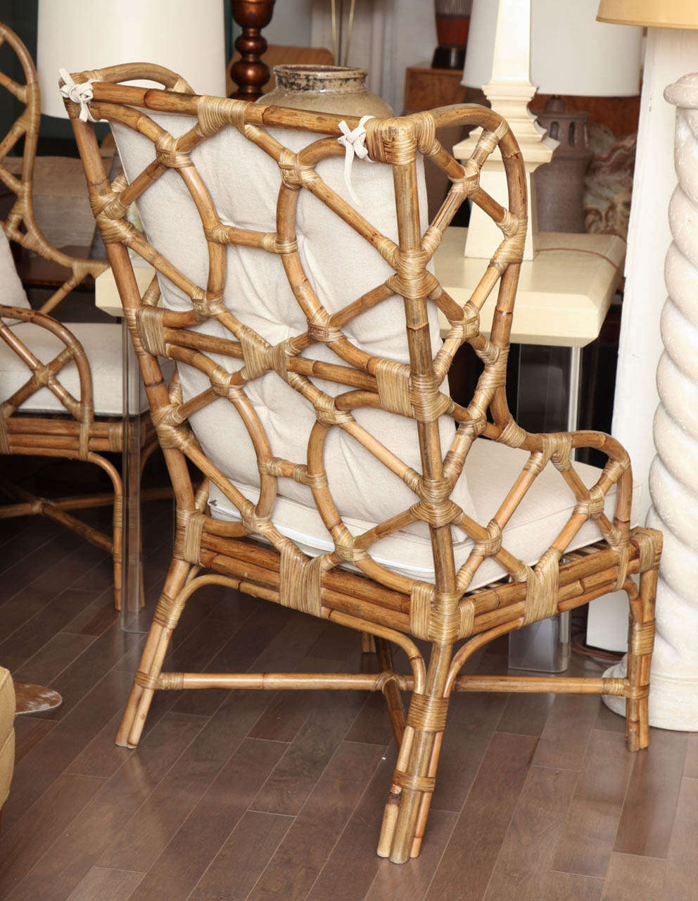 Pair Of Rattan Wingback Chairs, c. 1960 In Excellent Condition In New York, NY