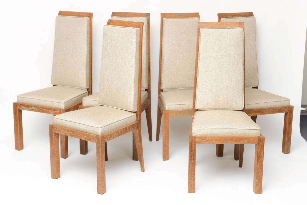 Set of Six Art Deco Dining Chairs by Maurice Jallot in Cerused Oak In Excellent Condition In Miami, FL