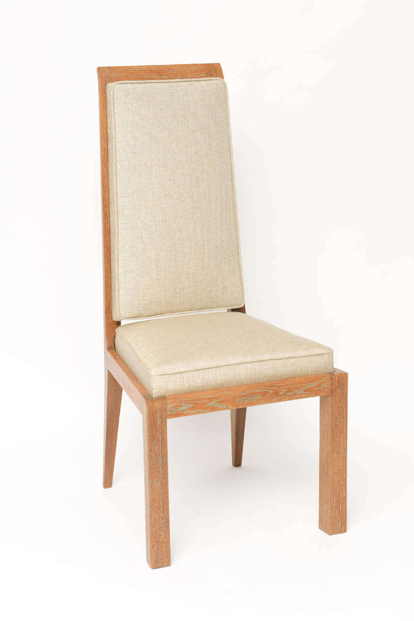 Mid-20th Century Set of Six Art Deco Dining Chairs by Maurice Jallot in Cerused Oak
