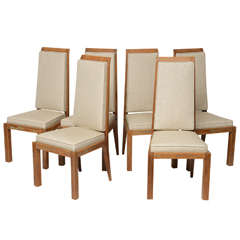 Set of Six Art Deco Dining Chairs by Maurice Jallot in Cerused Oak