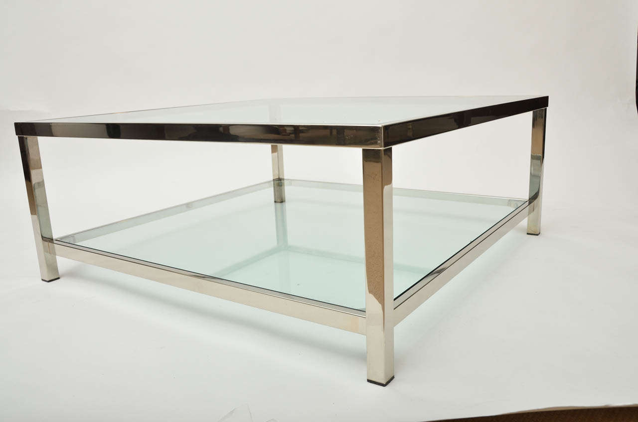 square glass and chrome coffee table