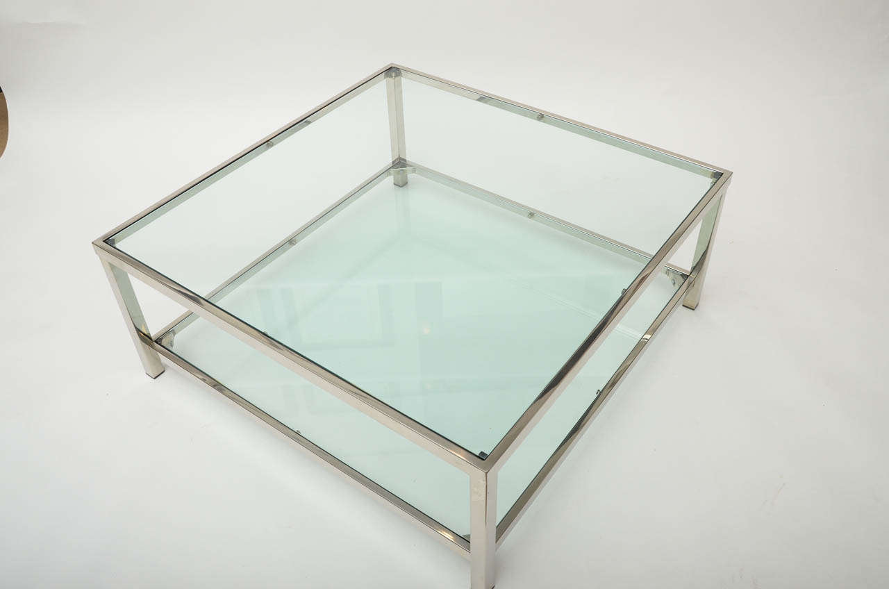 Chrome and Glass Square Coffee Table at 1stDibs