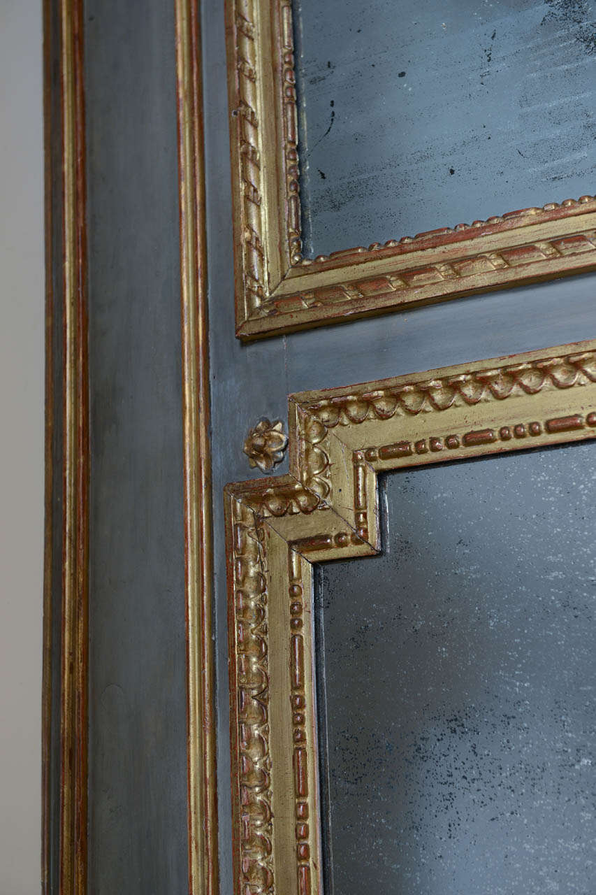 French Pair of 18c. Painted and Parcel Gilt Trumeau Mirrors