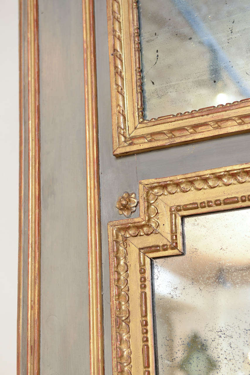 Wood Pair of 18c. Painted and Parcel Gilt Trumeau Mirrors