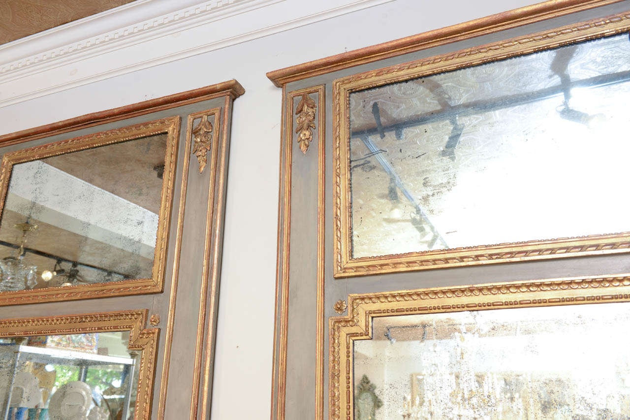 Pair of 18c. Painted and Parcel Gilt Trumeau Mirrors 2