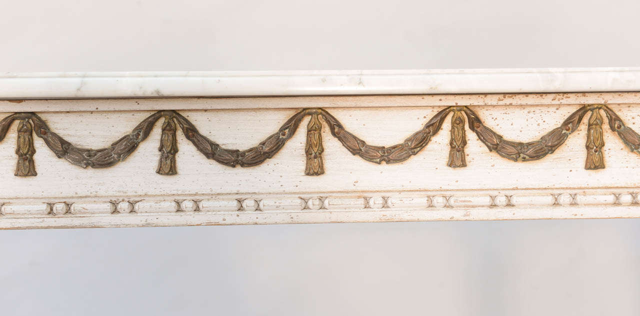 French D-shaped Console Table With Bronze Festooned Apron and Marble Top