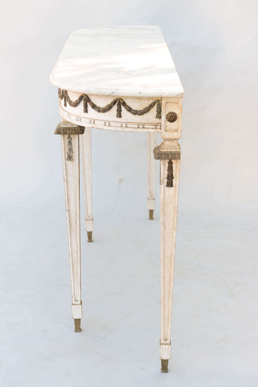 D-shaped Console Table With Bronze Festooned Apron and Marble Top 2