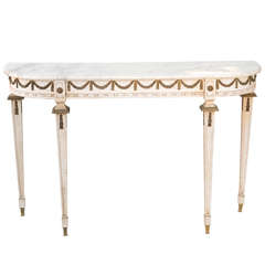 D-shaped Console Table With Bronze Festooned Apron and Marble Top