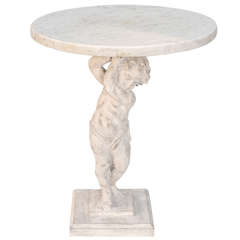 Carved Putto Accent Table with Marble Top