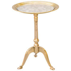 Round Brass Tripod Table Inset with Smoked Mirror Top