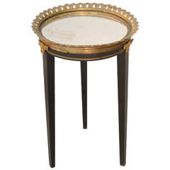 Antique Charming Round Accent Table with Pierced "Tray" Top