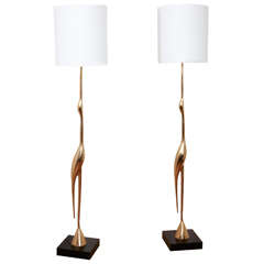 Vintage Pair of Bronze “Crane” Floor Lamps, Circa 1970, by René Broissand