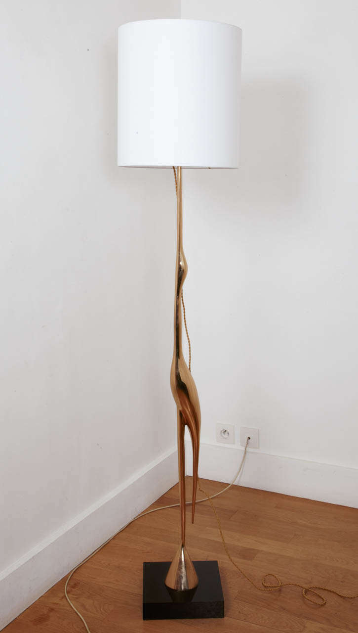 Polished Pair of Bronze “Crane” Floor Lamps, Circa 1970, by René Broissand
