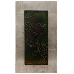 Vintage Lacquered Panel with a Blackbird, by Gaston Suisse, 1930s