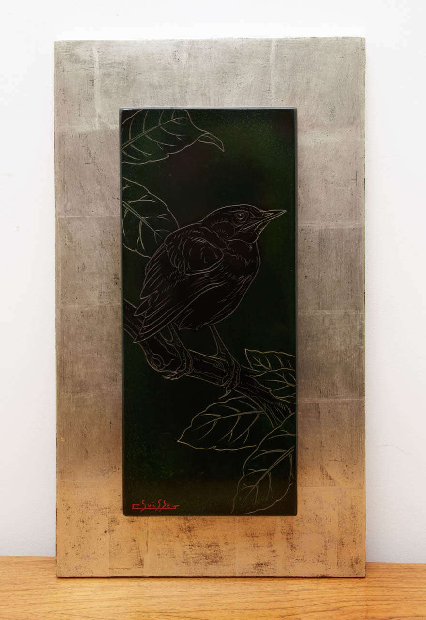 French Lacquered Panel with a Blackbird, by Gaston Suisse, 1930s