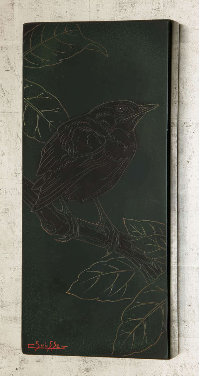 Lacquered Panel with a Blackbird, by Gaston Suisse, 1930s 1