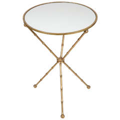 Round Brass Faux Bois Accent Table