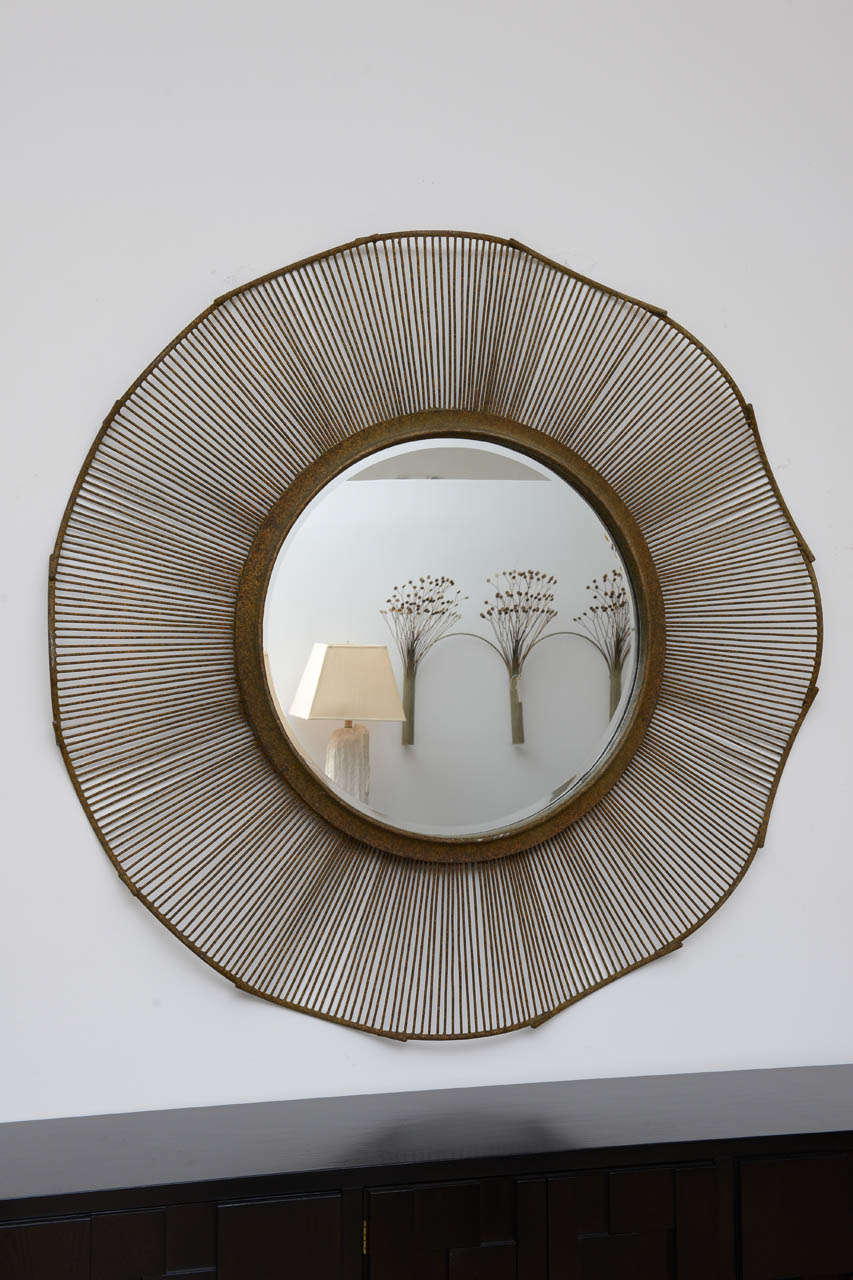 Architectural metal sunburst mirror, with 