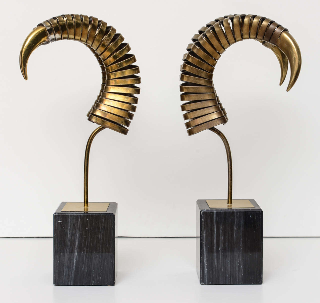 Pair of Curtis Jere Brass Ram`s Horns. In Excellent Condition In Miami, FL