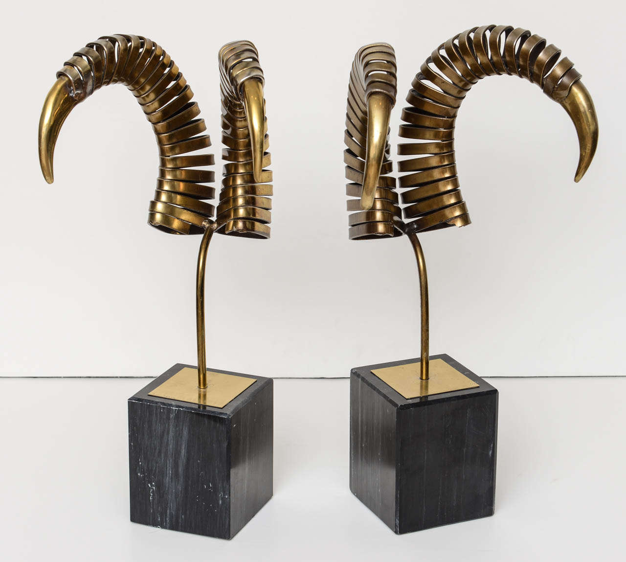 20th Century Pair of Curtis Jere Brass Ram`s Horns.