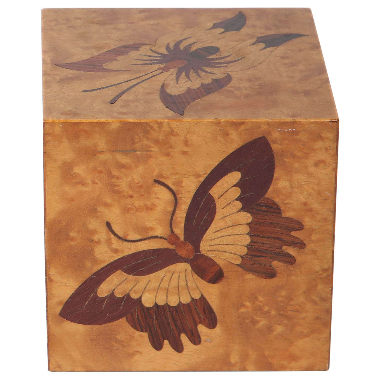 Exquisite Burlwood Marquetry Cube by Andrew Szoeke For Sale