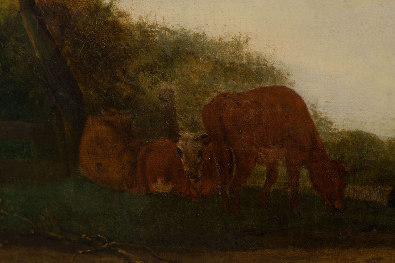 British Oil on canvas of cow in landscape For Sale