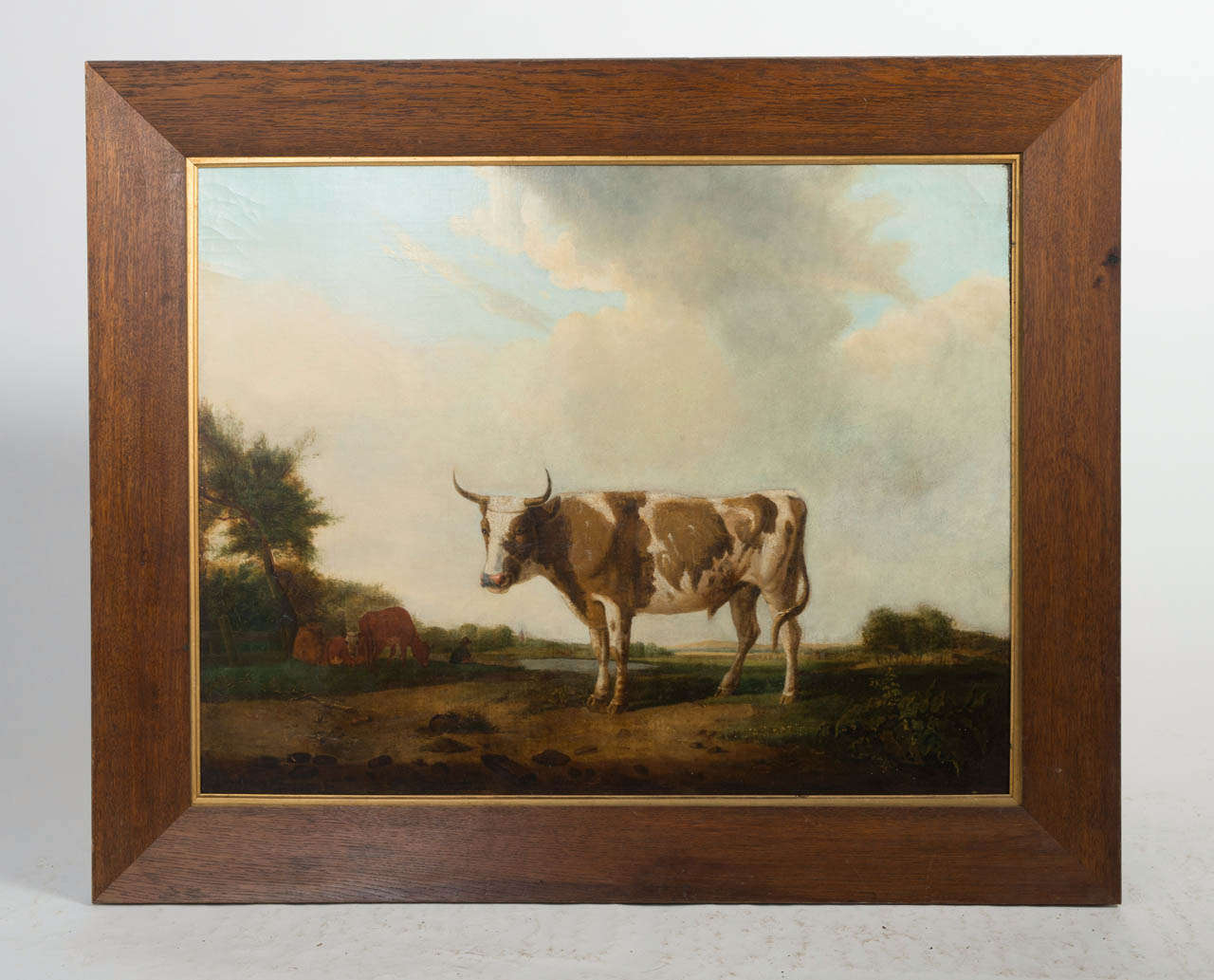 Oil on canvas of cow in landscape