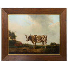 Oil on canvas of cow in landscape