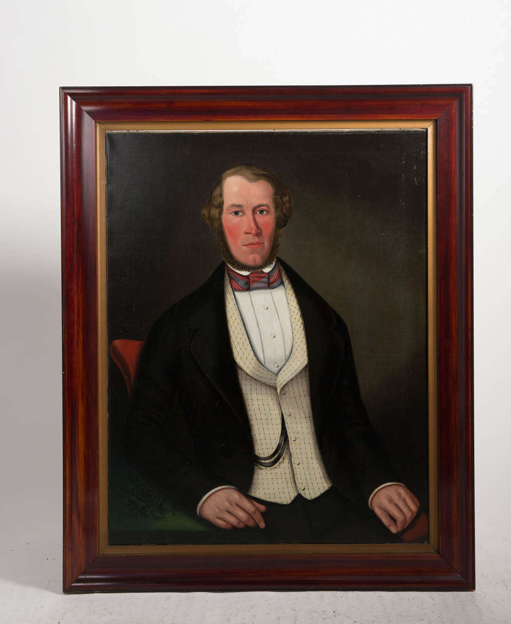 Well painted naive oil on canvas of seated man