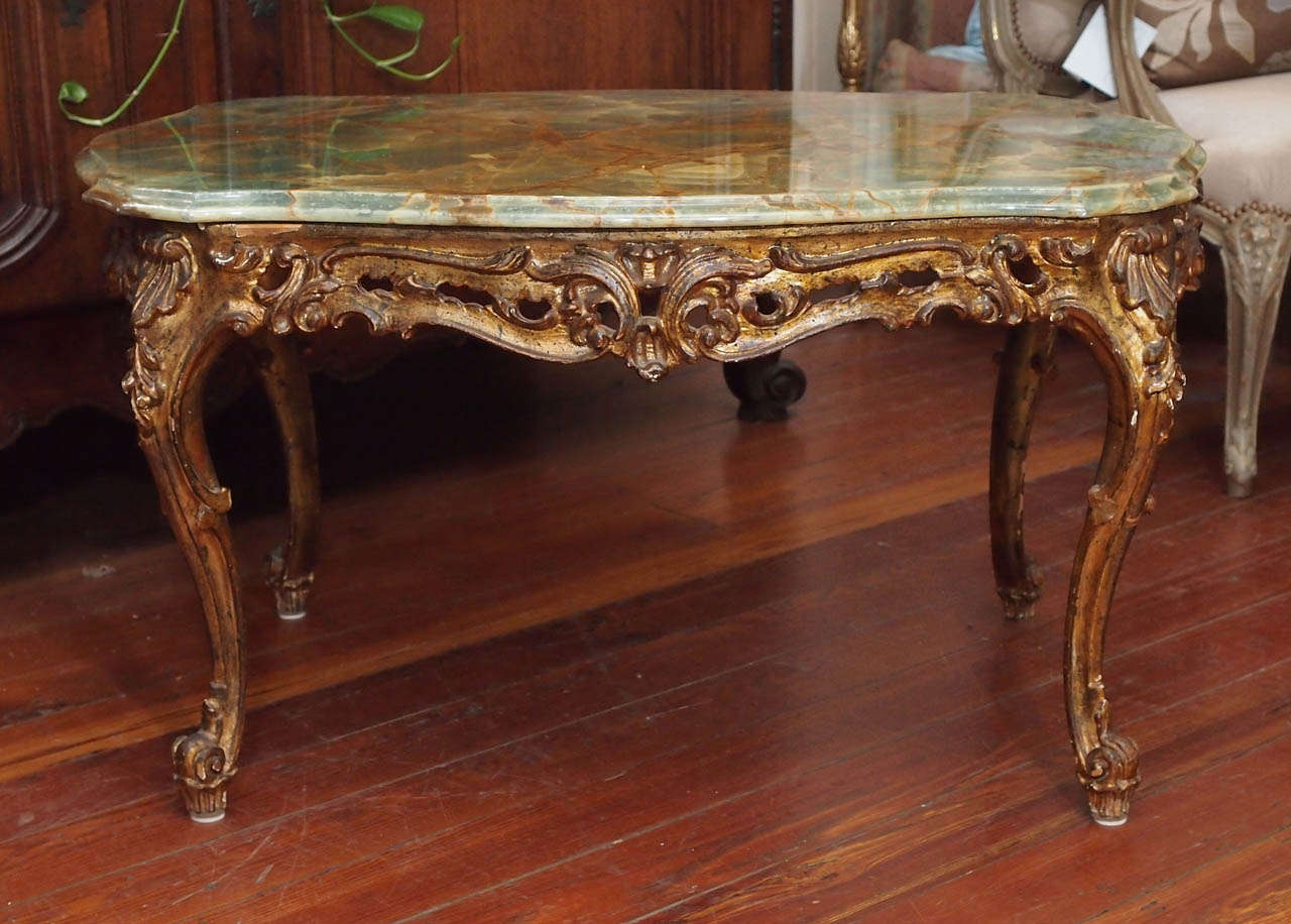 Late 19th century Italian giltwood and green marble coffee table