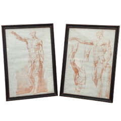 19th Century Pair of Sanguine Drawings
