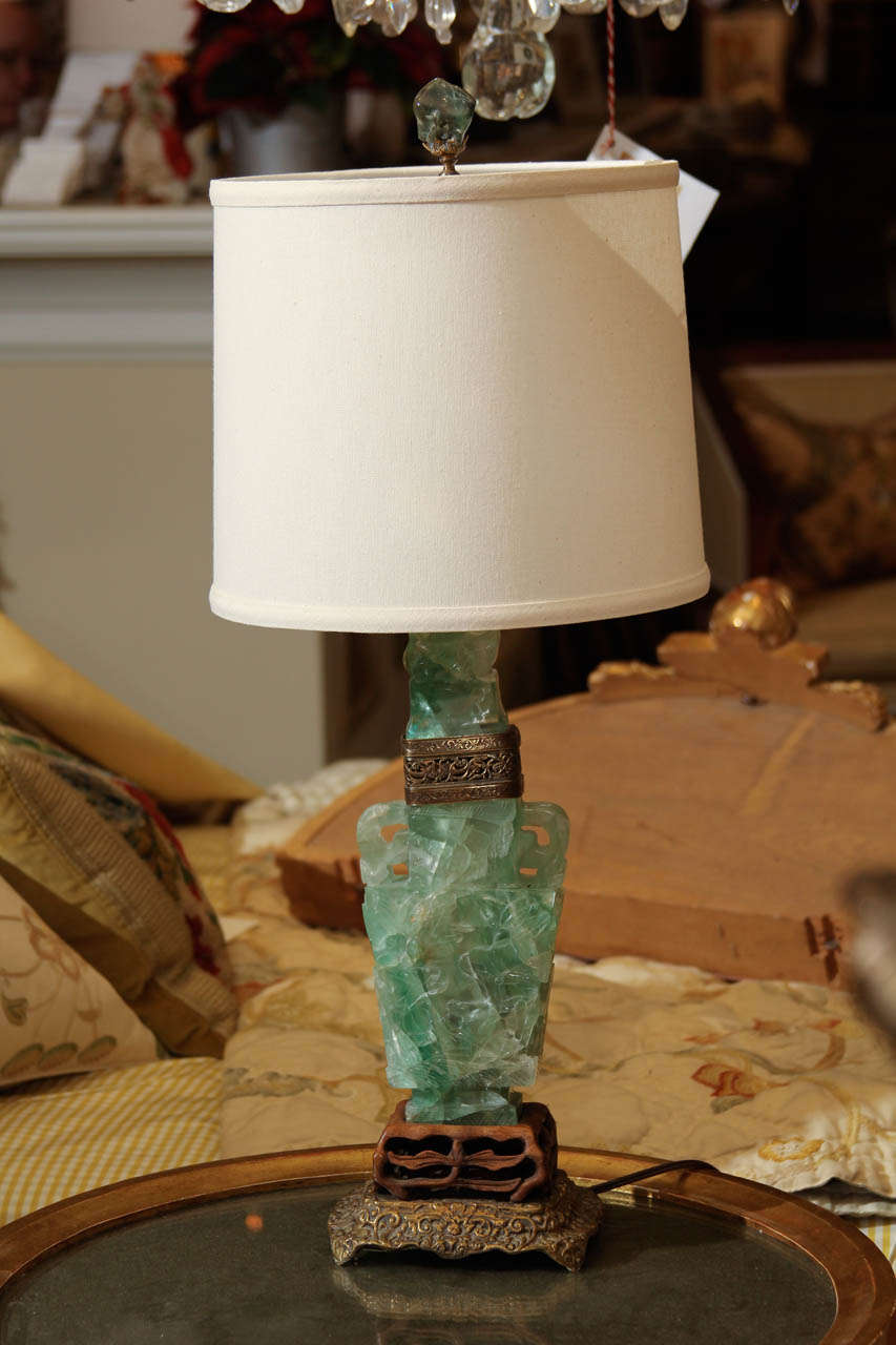 An early 20th Chinese quarts vase converted into a lamp with nightlight in base.