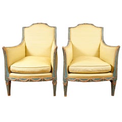 Pair of Green Italian Neoclassical Style Painted and Parcel-Gilt Armchairs