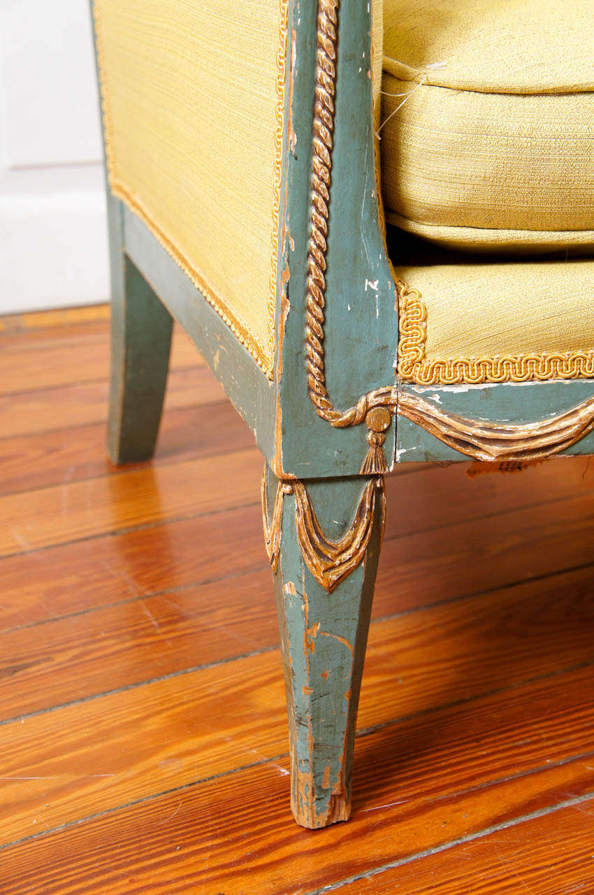 Pair of Green Italian Neoclassical Style Painted and Parcel-Gilt Armchairs For Sale 4