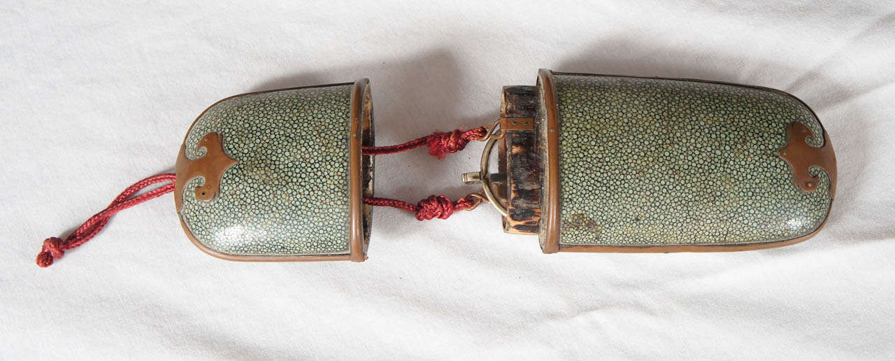 20th Century Late 19th Century Chinese Shagreen Eyeglass Case with Crystal Lensed Eyeglasses For Sale