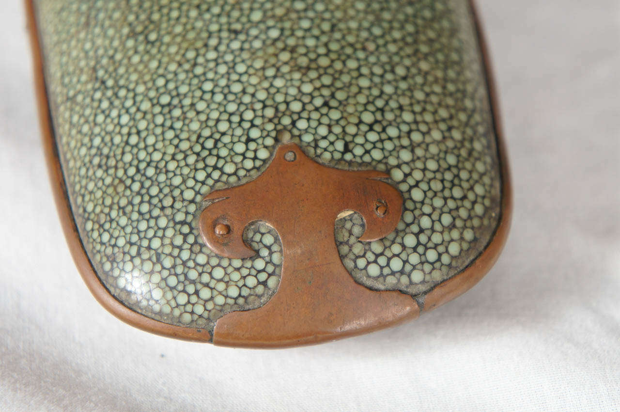 Steel Late 19th Century Chinese Shagreen Eyeglass Case with Crystal Lensed Eyeglasses For Sale