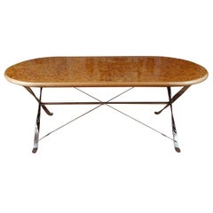 Oval Burl Maple Dining Table on Stainless Steel Base