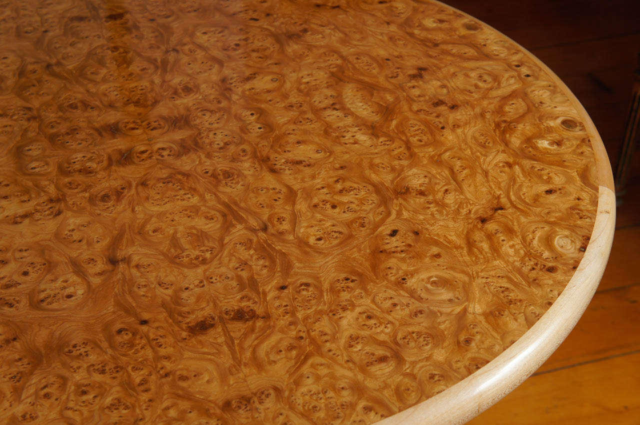 Late 20th Century Oval Burl Maple Dining Table on Stainless Steel Base For Sale