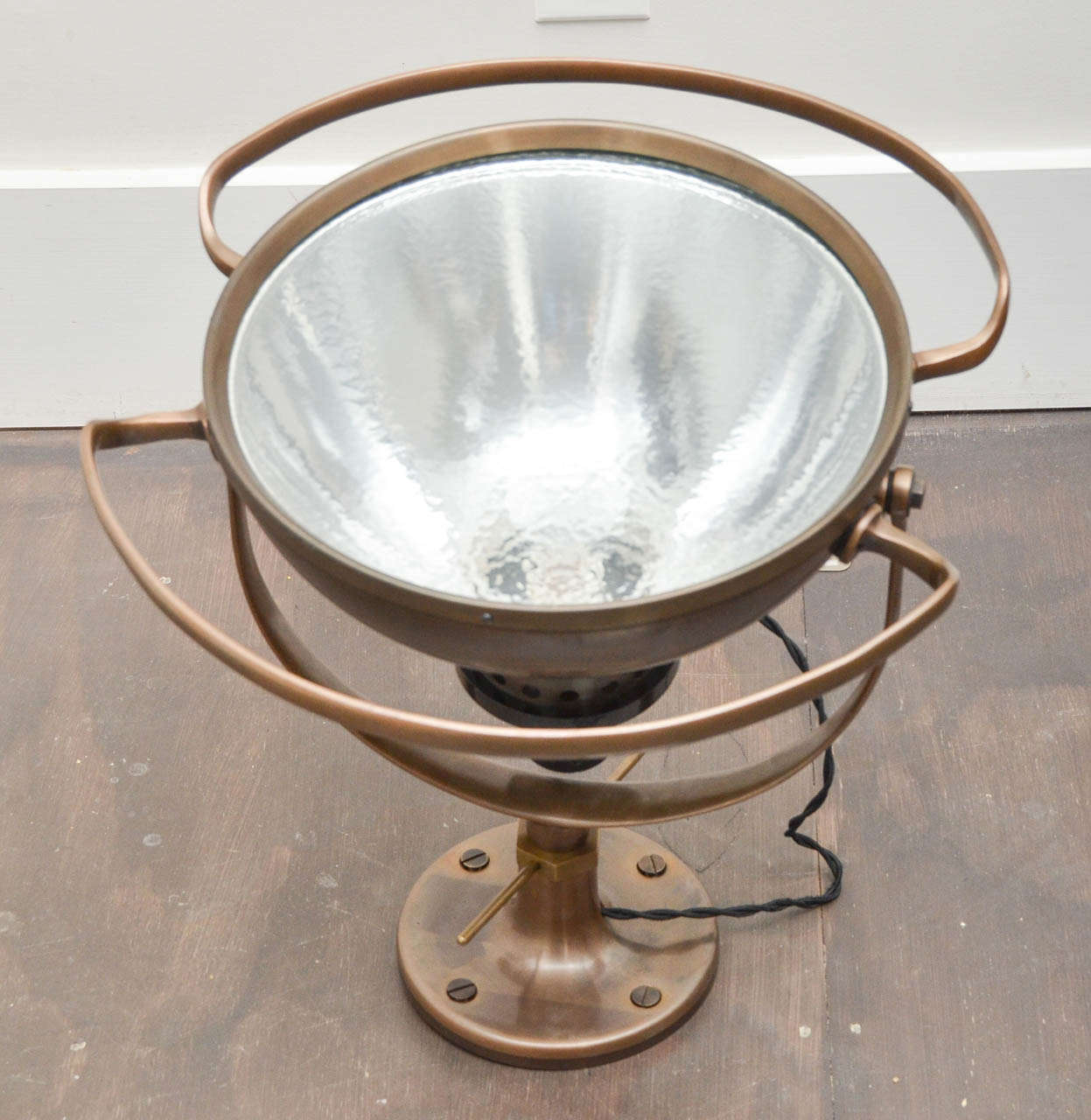 Beautiful antiqued brass ceiling mounted light fixture, fully restored and rewired for us.